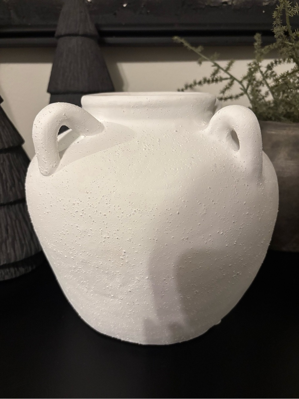 White Textured Ceramic Vase with Four Handles - Home Accent